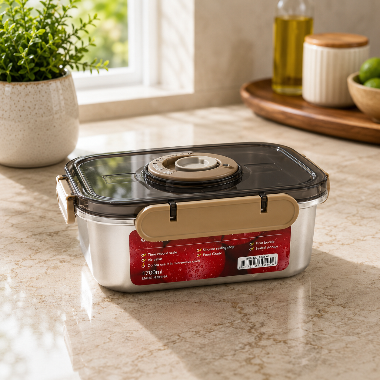 Premium 304 Stainless Steel Food Storage Container with Date Tracker